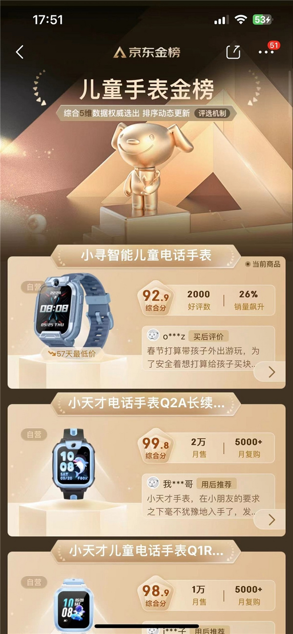 京東金榜明星產品：小尋Yes3 C電話學習手表