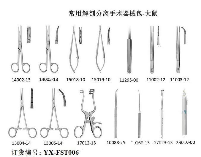 大鼠解剖分离器械包  进口解剖器械包  FST大鼠解剖分离器械包